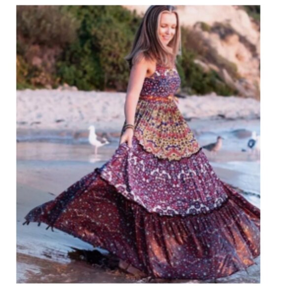 RARE! Bhanuni by Jyoti Anthropologie Marala Multicolor Tier Maxi Dress - Picture 3 of 12